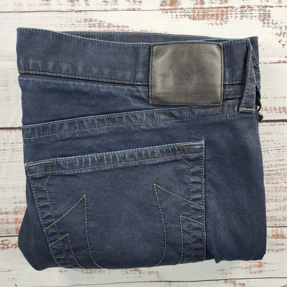 NWOT True Religion Geno Moto Slim Fit Jeans Navy Blue Reflective Piping Mens‎ 40
